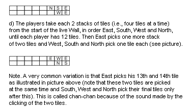 European Mahjong Game Rules - Dealing the tiles